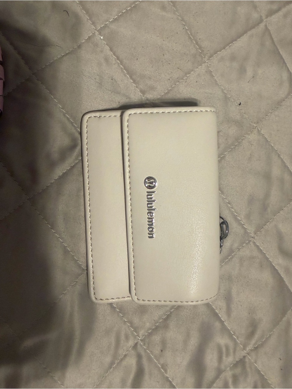 lululemon athletica Off-White Leather Phone Wallet with Silver Logo